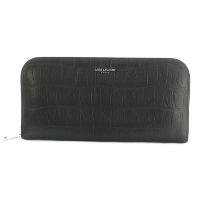 Saint Laurent Paris Wallet Zip Around Coin Purse Leather Embossed Croco