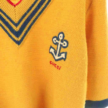 Gucci Knit Sweater Half Sleeve Neck Anchor Motif Wool S Master Navy Red DO — view 3