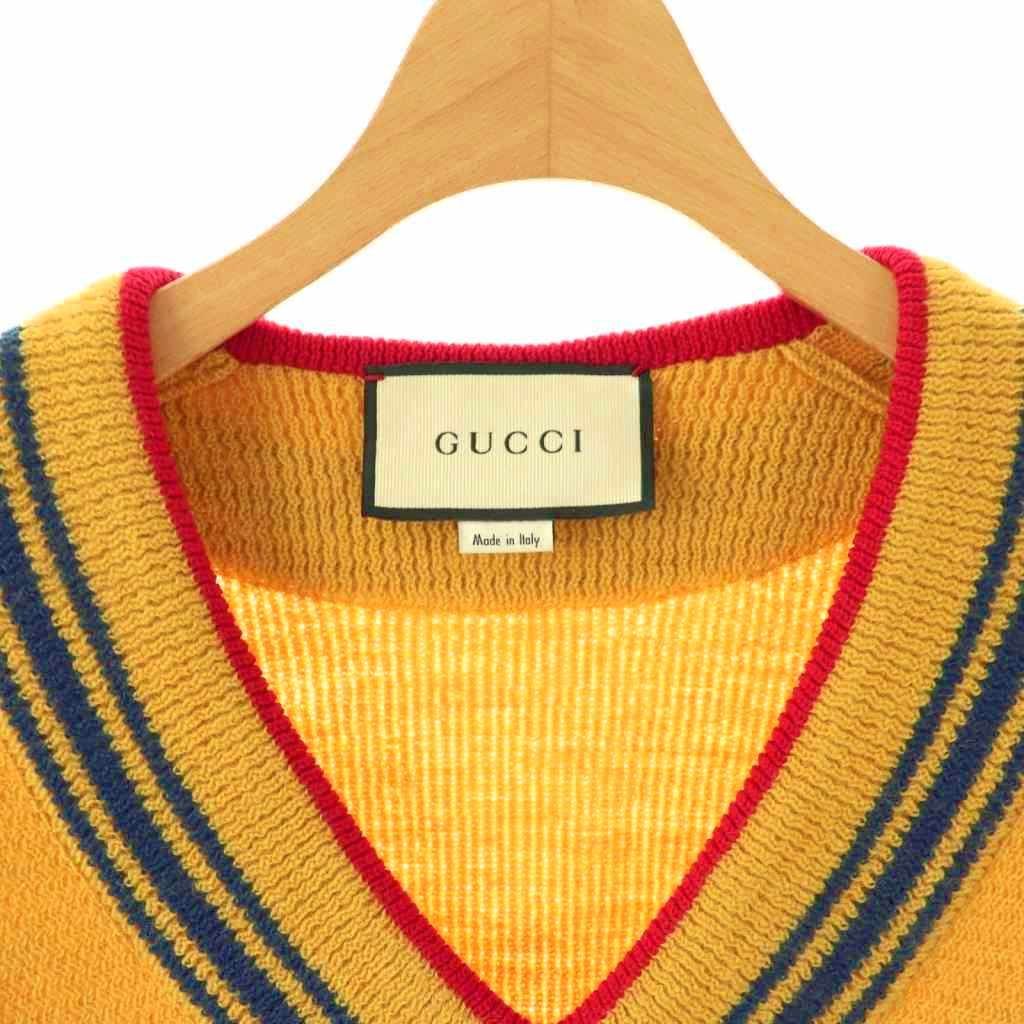 Gucci Knit Sweater Half Sleeve Neck Anchor Motif Wool S Master Navy Red DO — view 5