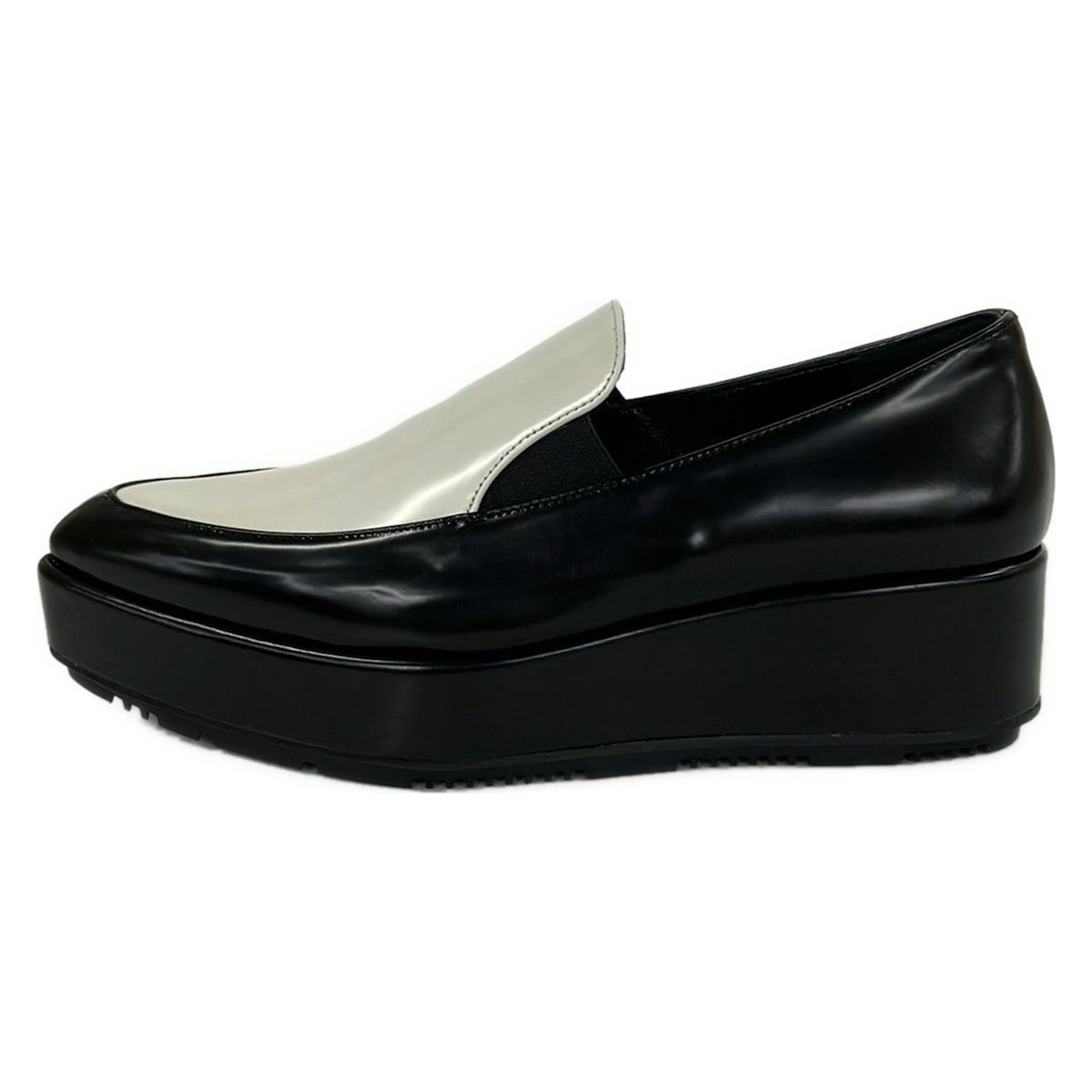 Prada Loafers 36.5 Black White Platform Leather