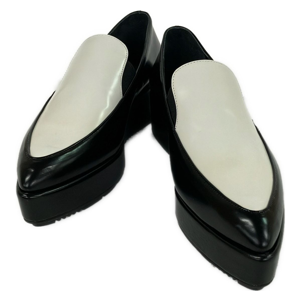 Prada Loafers 36.5 Black White Platform Leather — view 2