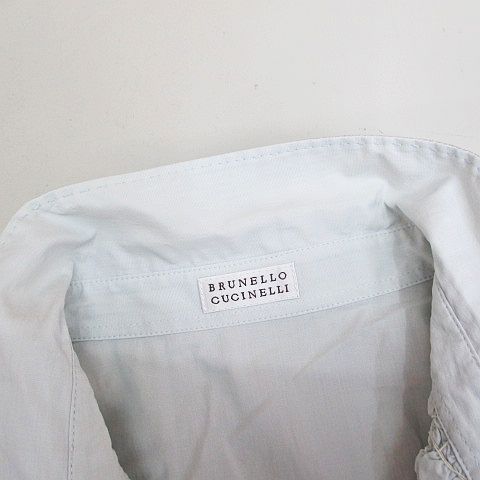 Brunello Cucinelli Short Sleeve Shirt Blouse M Blue Light Fabric Ruffles Button — view 5