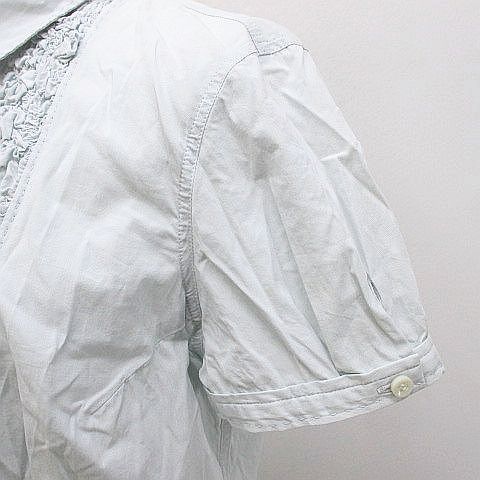 Brunello Cucinelli Short Sleeve Shirt Blouse M Blue Light Fabric Ruffles Button — view 6