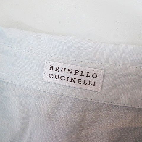 Brunello Cucinelli Short Sleeve Shirt Blouse M Blue Light Fabric Ruffles Button — view 3