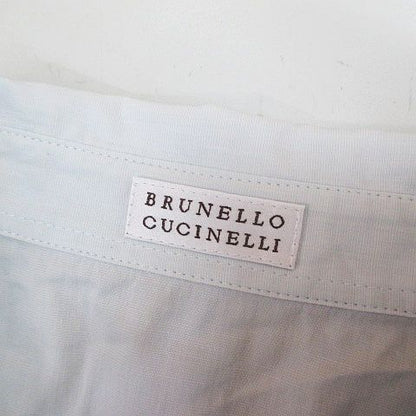 Brunello Cucinelli Short Sleeve Shirt Blouse M Blue Light Fabric Ruffles Button — view 3