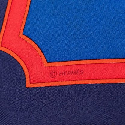Hermes Carre 90 Carrousel Merigo Land Scarf Blue Multicolor Silk — view 7