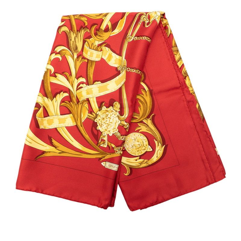 Hermes Carre 90 le Mors a la Conetable Elegance Scarf Red Multicolor Silk — view 2