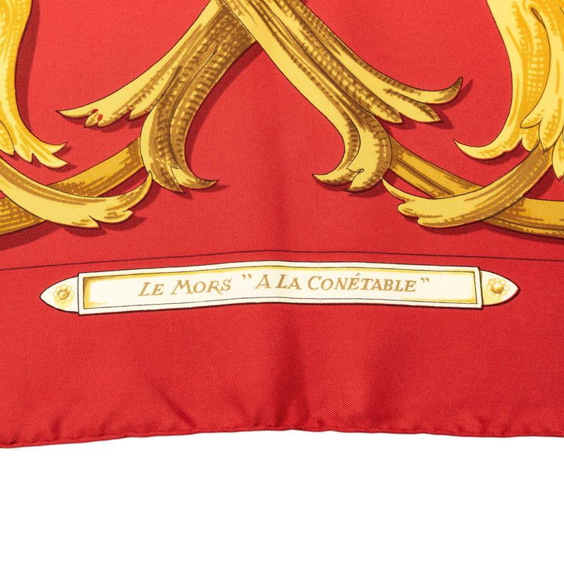 Hermes Carre 90 le Mors a la Conetable Elegance Scarf Red Multicolor Silk — view 6