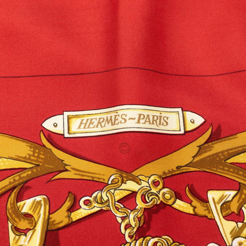 Hermes Carre 90 le Mors a la Conetable Elegance Scarf Red Multicolor Silk — view 7