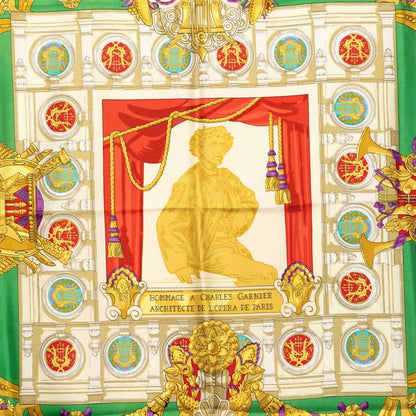 Hermes Carre 90 Hommage a Charles Garnier Lou Tribute Scarf Green Multicolor — view 3
