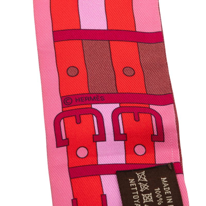 Hermes Twilly Rocabar Cover le Scarf Pink Red Silk — view 4