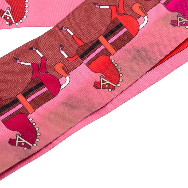 Hermes Twilly Rocabar Cover le Scarf Pink Red Silk — view 2
