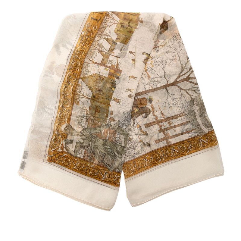 Hermes Carre 90 L'hiver Vert Winter Scarf White Multicolor Silk — view 2