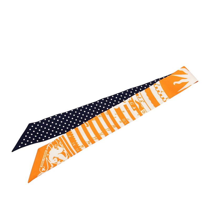 Hermes Twilly Astrologie a Pois Astrology Dot Scarf Orange Navy White Silk