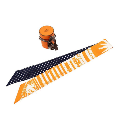 Hermes Twilly Astrologie a Pois Astrology Dot Scarf Orange Navy White Silk — view 5