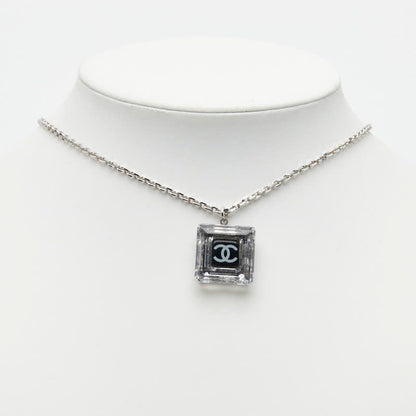 Chanel CC Logo Square Pendant Necklace 05 Clear Black Plastic Metal — view 6
