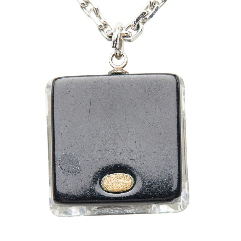 Chanel CC Logo Square Pendant Necklace 05 Clear Black Plastic Metal — view 4