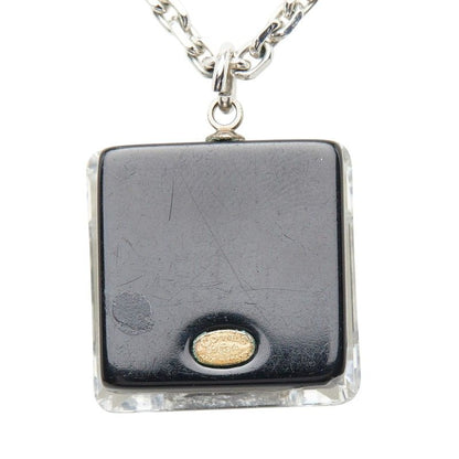 Chanel CC Logo Square Pendant Necklace 05 Clear Black Plastic Metal — view 4