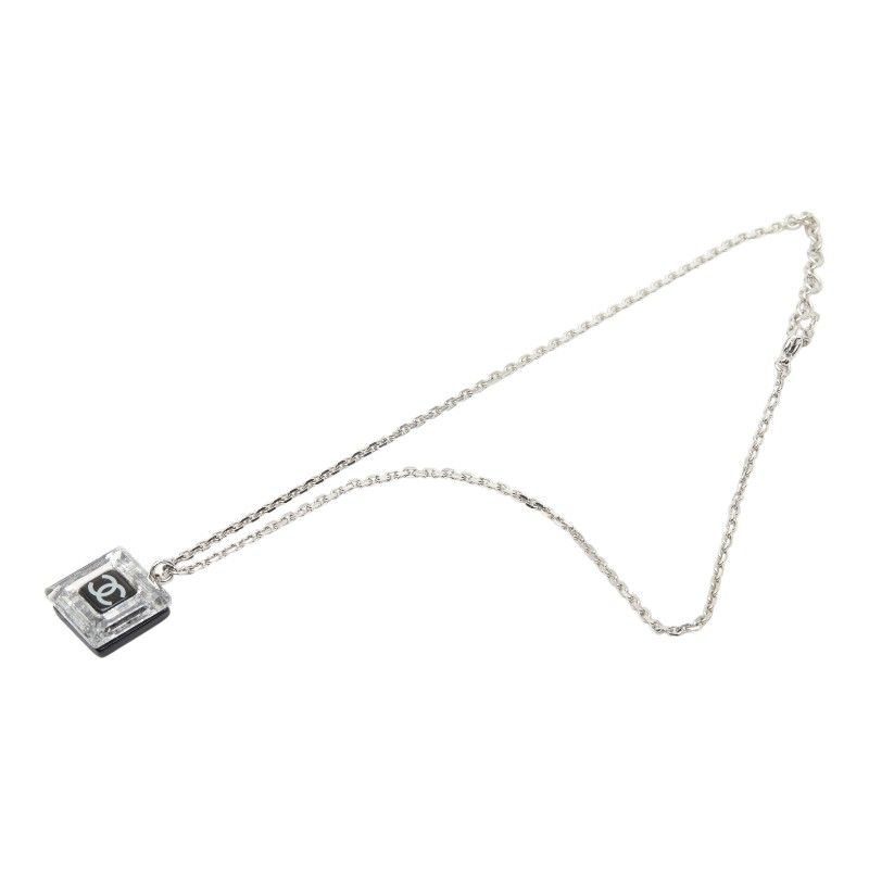 Chanel CC Logo Square Pendant Necklace 05 Clear Black Plastic Metal — view 2
