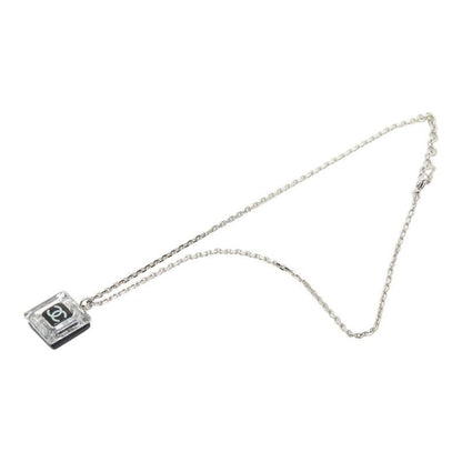 Chanel CC Logo Square Pendant Necklace 05 Clear Black Plastic Metal — view 2