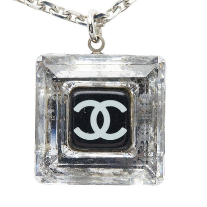 Chanel CC Logo Square Pendant Necklace 05 Clear Black Plastic Metal — view 3