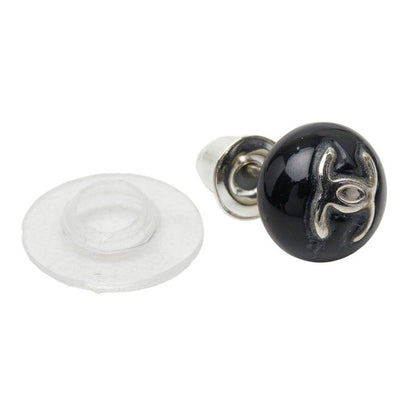 Chanel CC Logo Stud Earrings 06 Black Plastic Metal — view 5