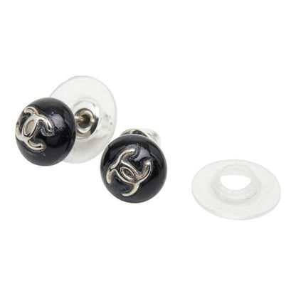 Chanel CC Logo Stud Earrings 06 Black Plastic Metal — view 4