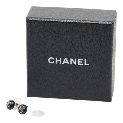 Chanel CC Logo Stud Earrings 06 Black Plastic Metal — view 8