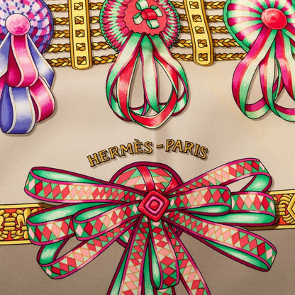 Hermes Carre 90 les Rubans du Cheval Horse Ribbon Scarf Gray Multicolor Silk — view 8