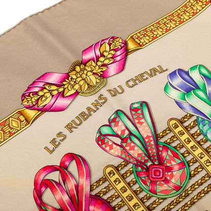Hermes Carre 90 les Rubans du Cheval Horse Ribbon Scarf Gray Multicolor Silk — view 4