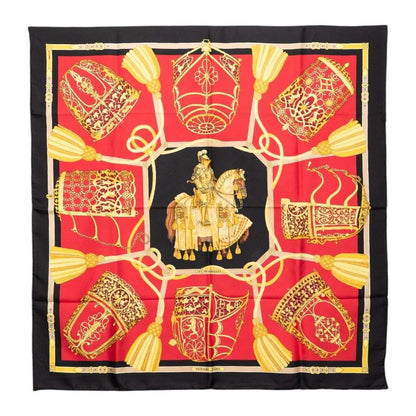 Hermes Carre 90 les Muserolles Nose Leather Scarf Red Multicolor Silk