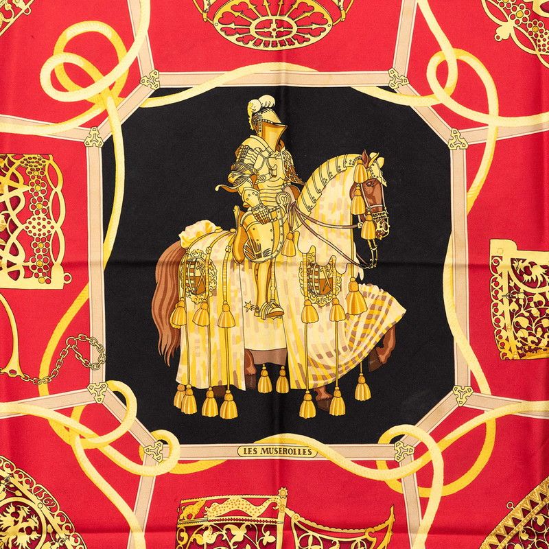 Hermes Carre 90 les Muserolles Nose Leather Scarf Red Multicolor Silk — view 3