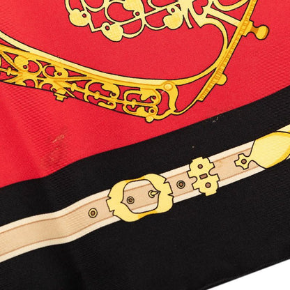 Hermes Carre 90 les Muserolles Nose Leather Scarf Red Multicolor Silk — view 4