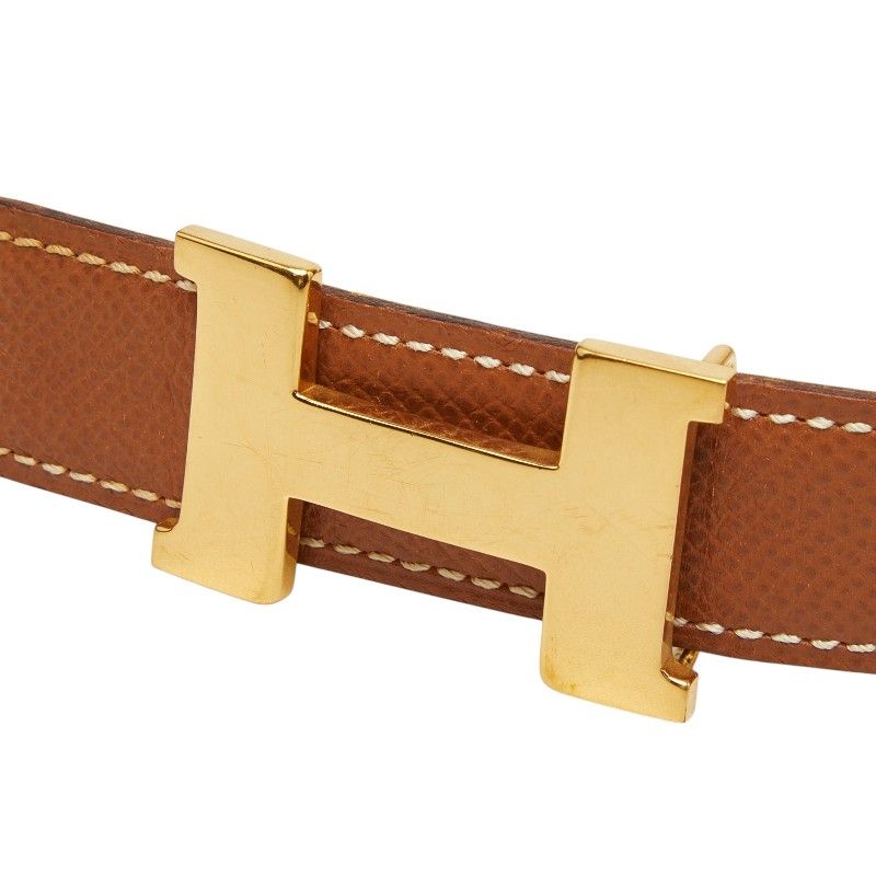 Hermes Constance Buckle Reversible Belt 65 Brown Yellow Leather — view 2