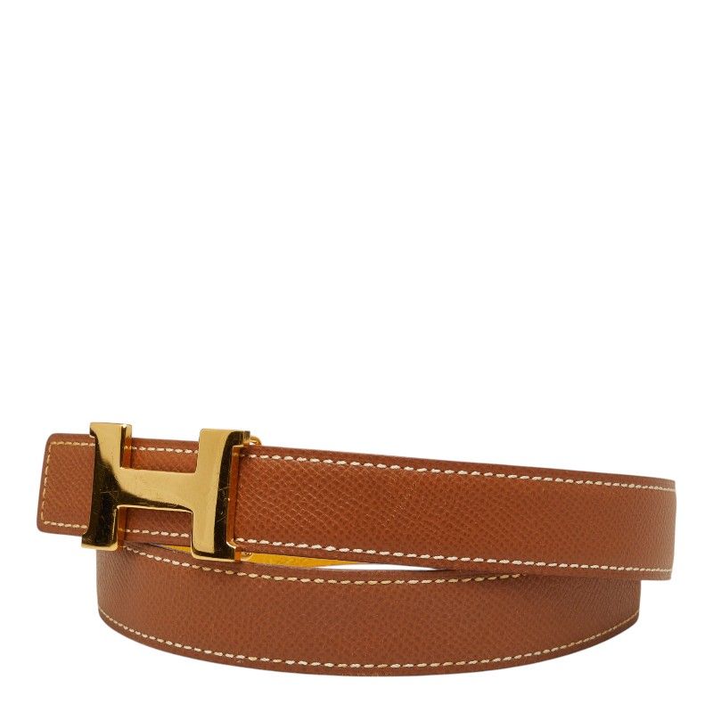 Hermes Constance Buckle Reversible Belt 65 Brown Yellow Leather — view 3