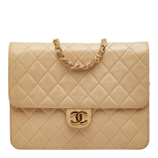 Chanel CC Logo Quilted Chain Shoulder Bag Beige Leather