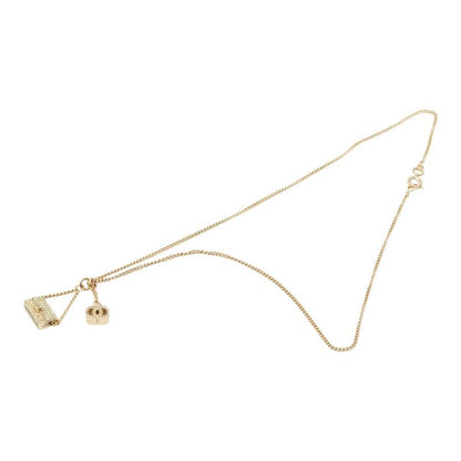 Chanel CC Logo Quilted Bag Motif Chain Pendant Necklace Gold Line Stone Plated — view 4