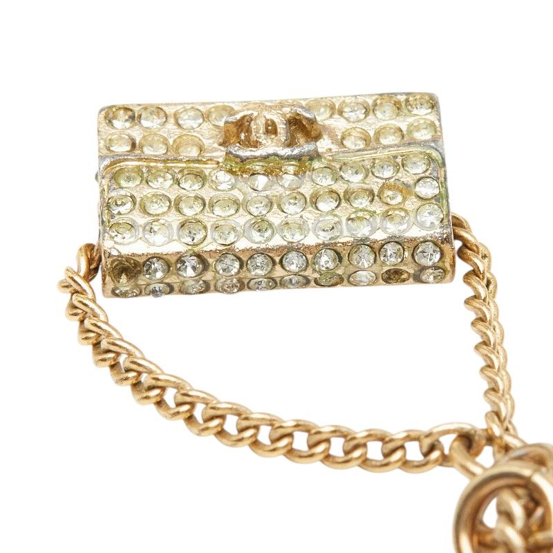Chanel CC Logo Quilted Bag Motif Chain Pendant Necklace Gold Line Stone Plated — view 6