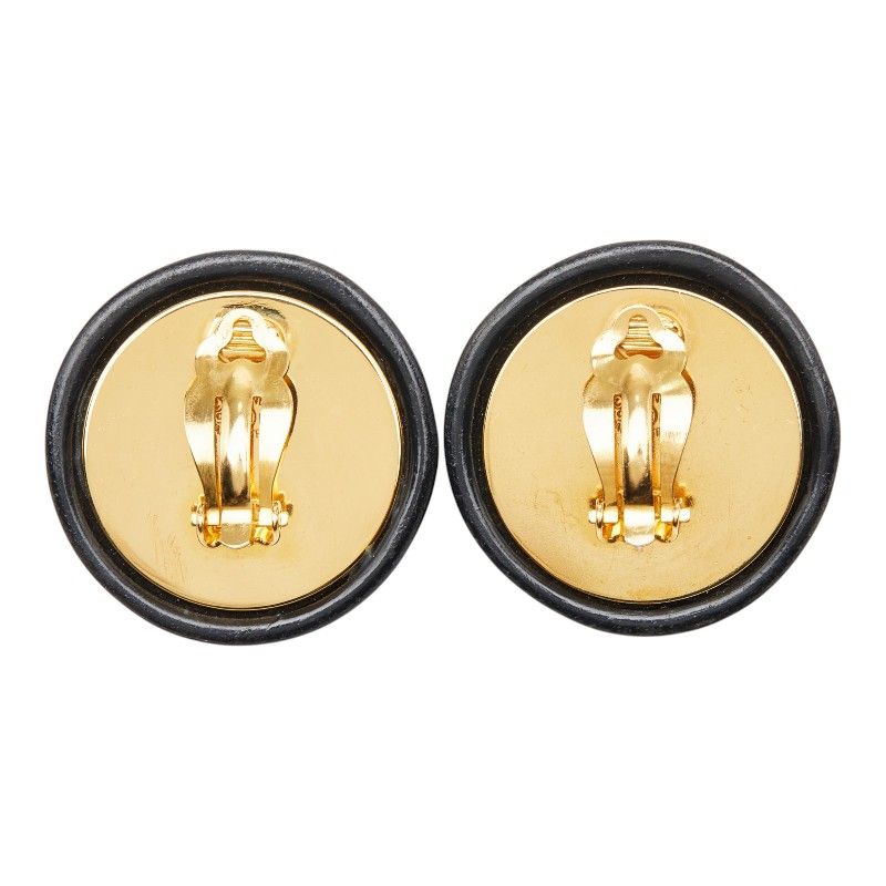 Chanel Vintage Round Earrings Gold Black Plated Plastic — view 3