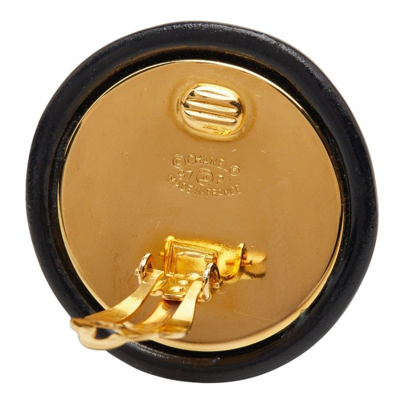 Chanel Vintage Round Earrings Gold Black Plated Plastic — view 4