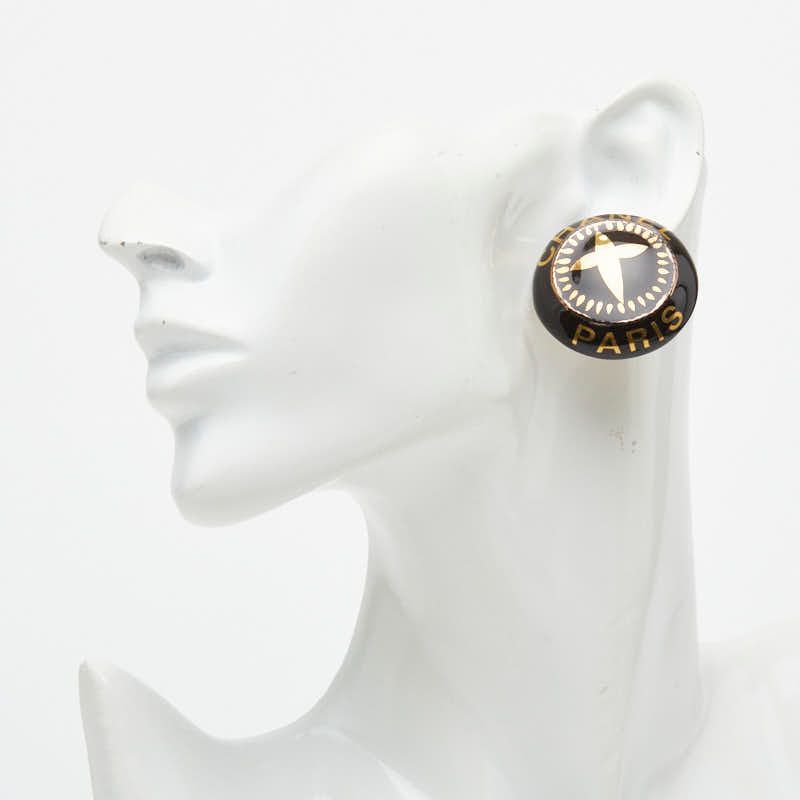 Chanel Vintage Round Earrings Gold Black Plated Plastic — view 5