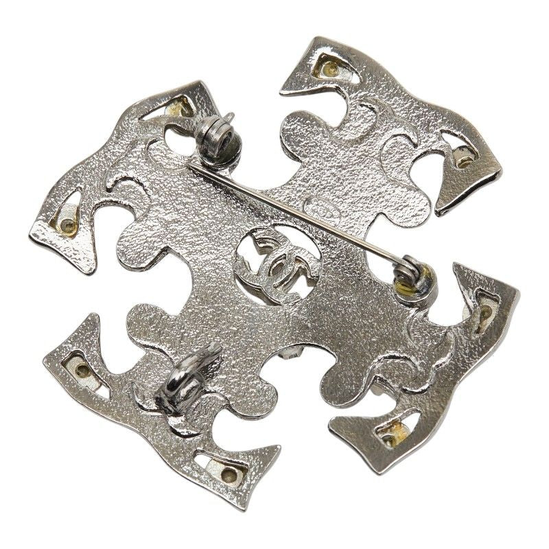 Chanel CC Logo Brooch Silver Metal Line Stone — view 2