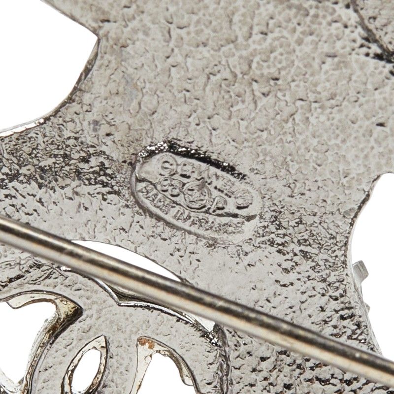 Chanel CC Logo Brooch Silver Metal Line Stone — view 3