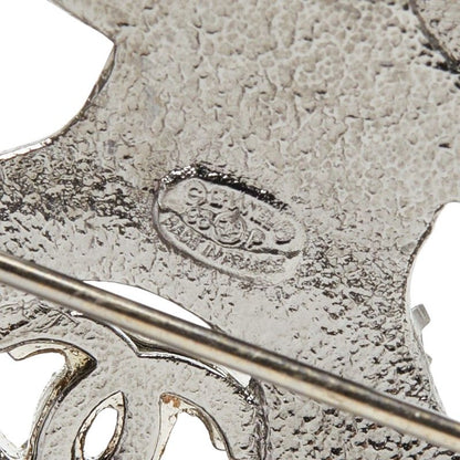 Chanel CC Logo Brooch Silver Metal Line Stone — view 3