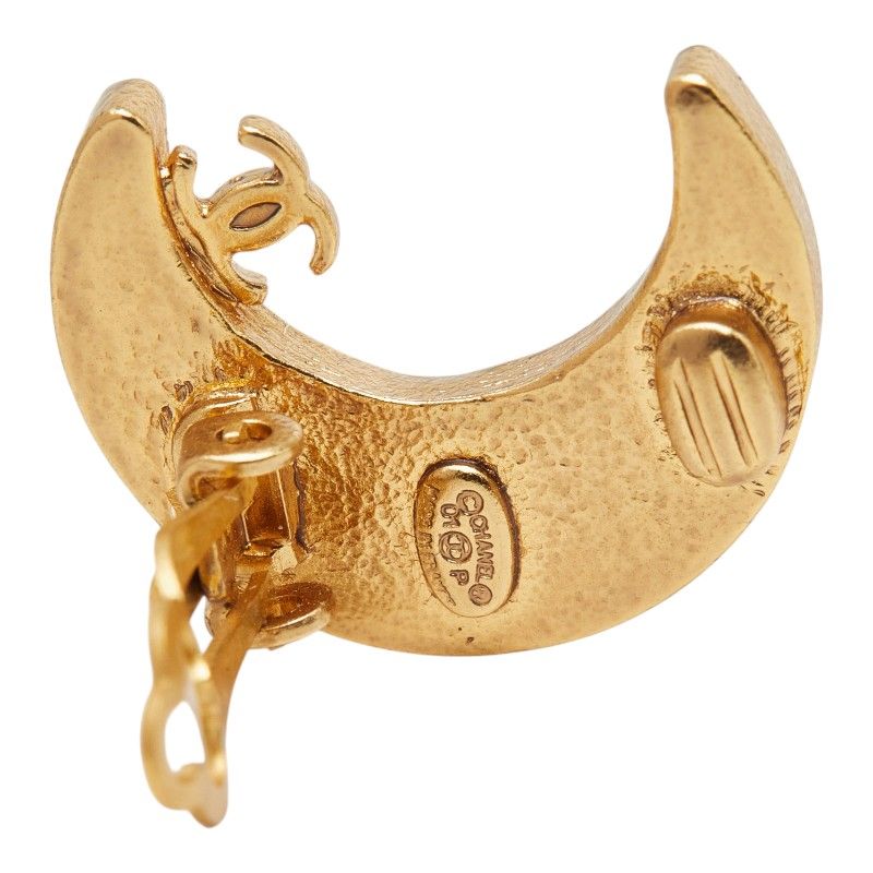 Chanel CC Logo Moon Motif Earrings Gold Plated Line Stone — view 4