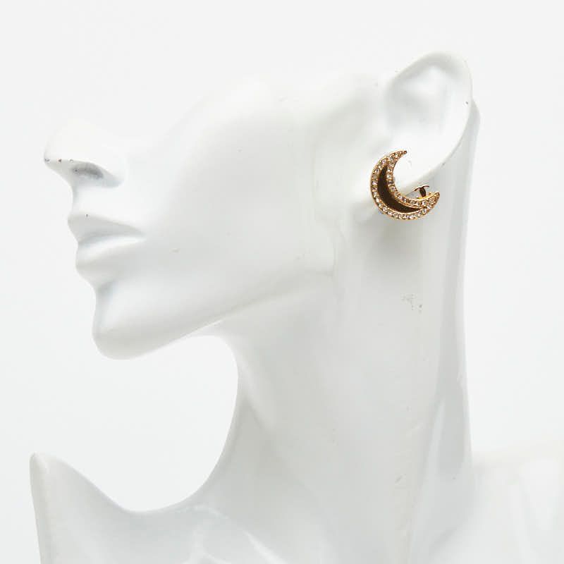 Chanel CC Logo Moon Motif Earrings Gold Plated Line Stone — view 5