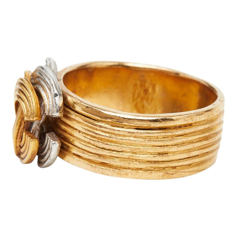 Chanel CC Logo Stripe Ring Gold Silver Plated — view 3