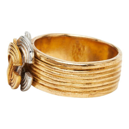 Chanel CC Logo Stripe Ring Gold Silver Plated — view 3
