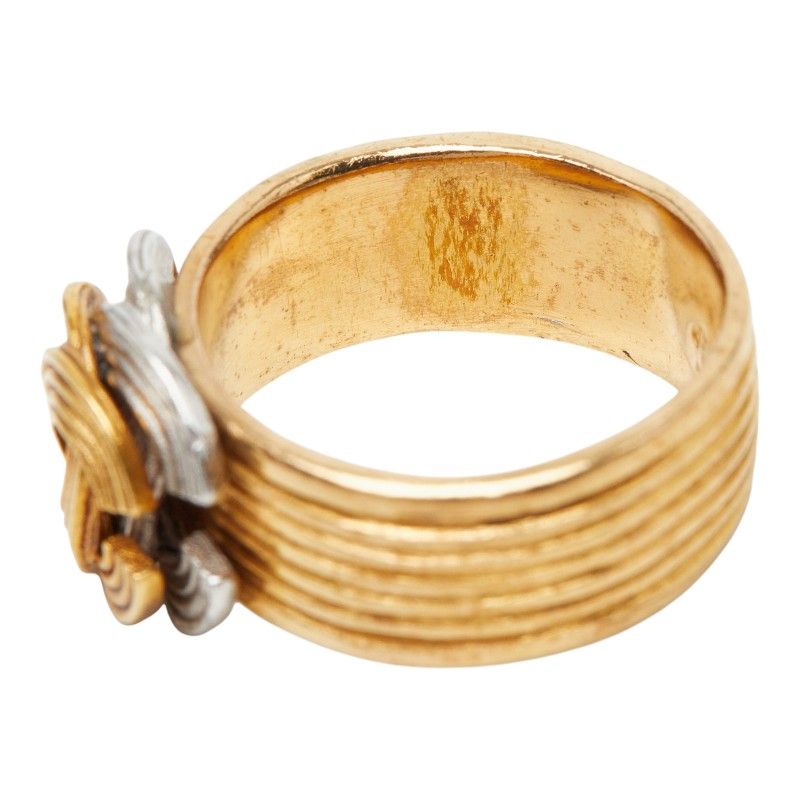 Chanel CC Logo Stripe Ring Gold Silver Plated — view 6