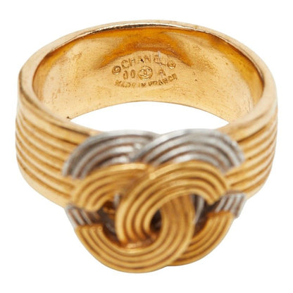 Chanel CC Logo Stripe Ring Gold Silver Plated — view 8